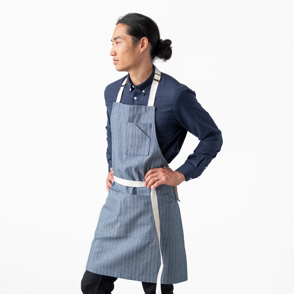 STOCK Mfg: Blue Herringbone Denim Bib Apron