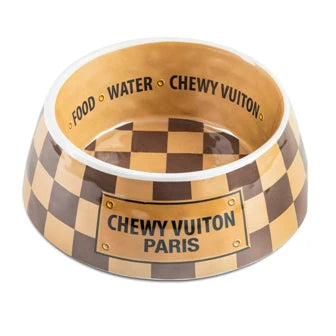 tails in the city: Chewy Vuiton Checker Dog Bowl 3 sizes